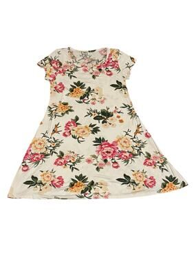 TMG White Floral Short Sleeve A-Line Mini Jersey Knit Dress Women's